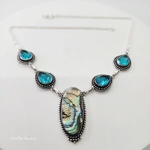 Dazzling Abalone Shell Blue Topaz Ethnic Handmade Necklace Gift 19"